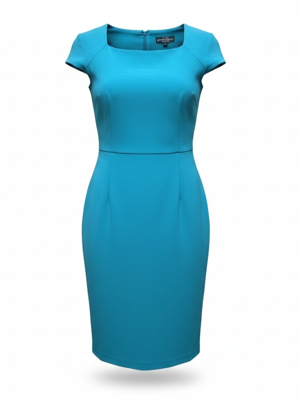 PIERRE CARDIN | Evolution Teal Blue Sheath Dress Cap Sleeve Damaged Belt | 0